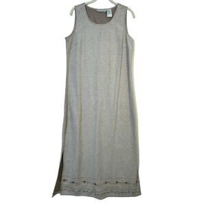Dress Barn Maxi Floral Embroidery Double Side Slit Farmhouse Cotton Dress Size 8